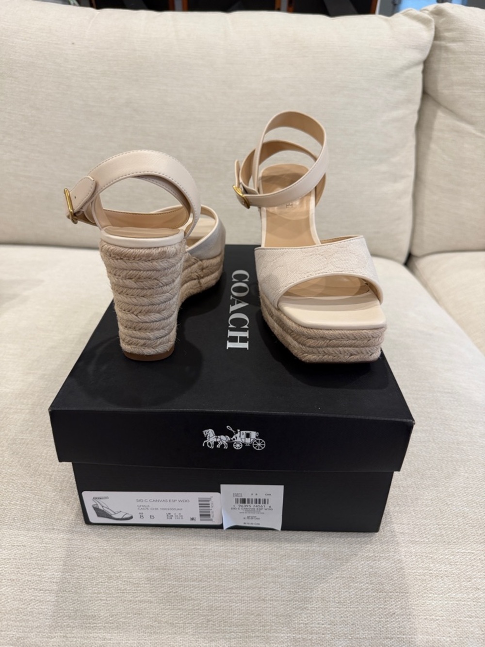 Coach Cream Espadrille Wedge Sandals with Ankle Strap - Picture 4 of 10